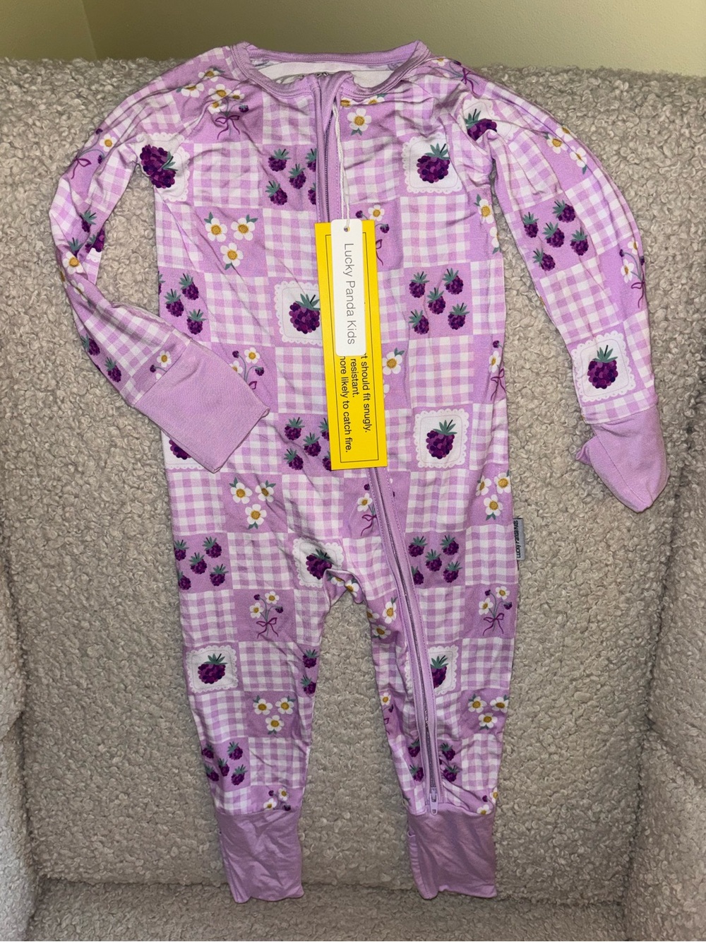 *NWT* Lucky Panda Kids Baby Girl Bamboo Zip Romper | Raspberry 12-18 month